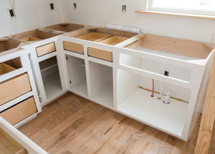 A cupboard carcass is the structural box that forms the body of a kitchen unit